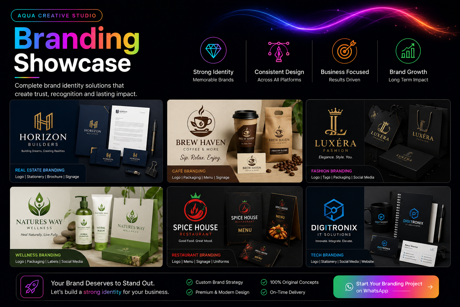 Business branding design showcase by Aqua Creative Studio