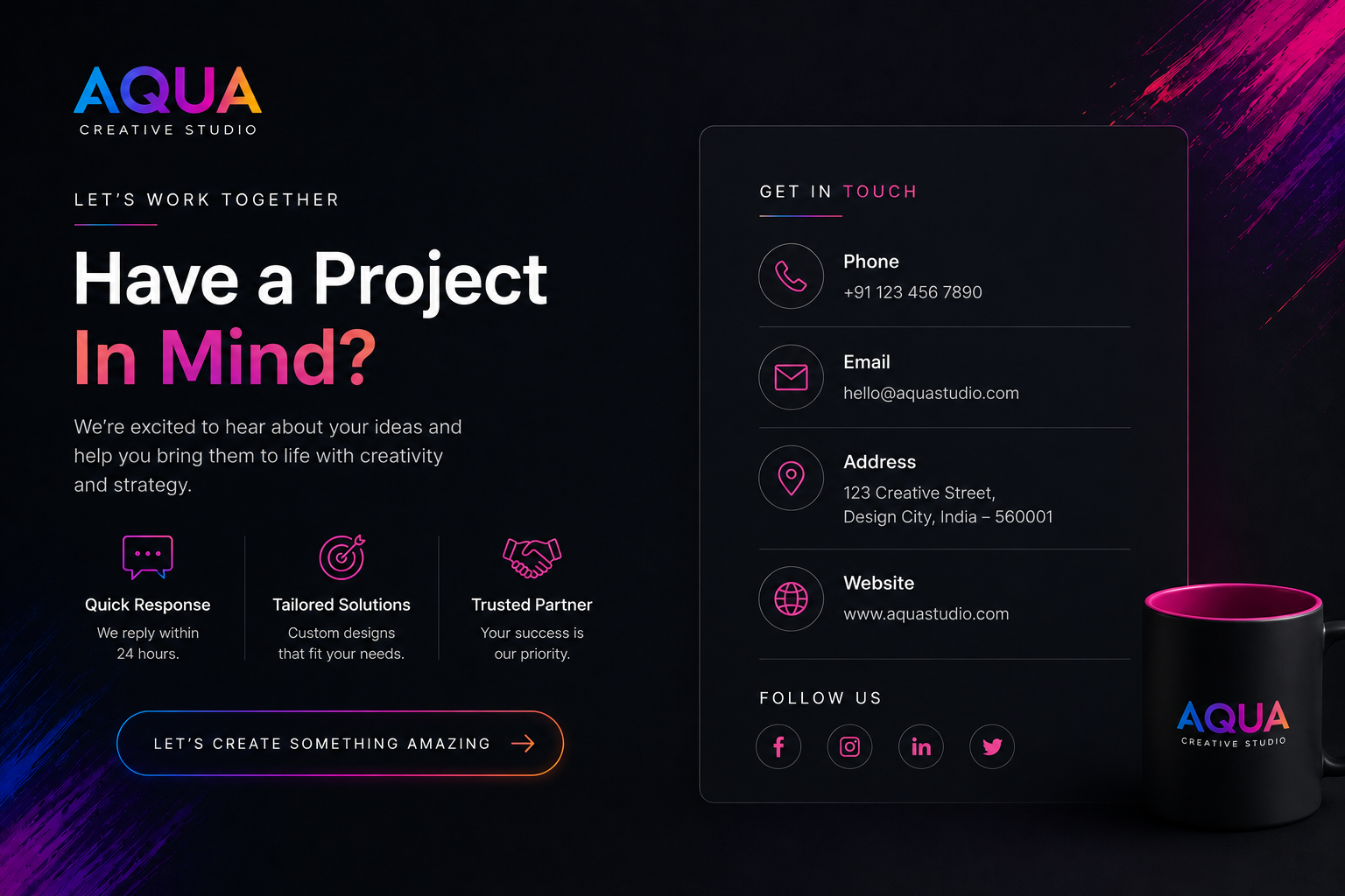 Contact Aqua Creative Studio for design and marketing services