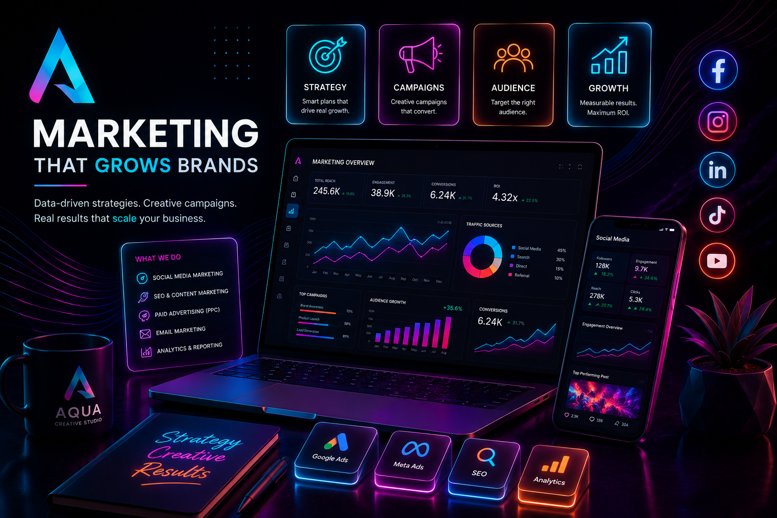 Digital marketing social media and ads services by Aqua Creative Studio