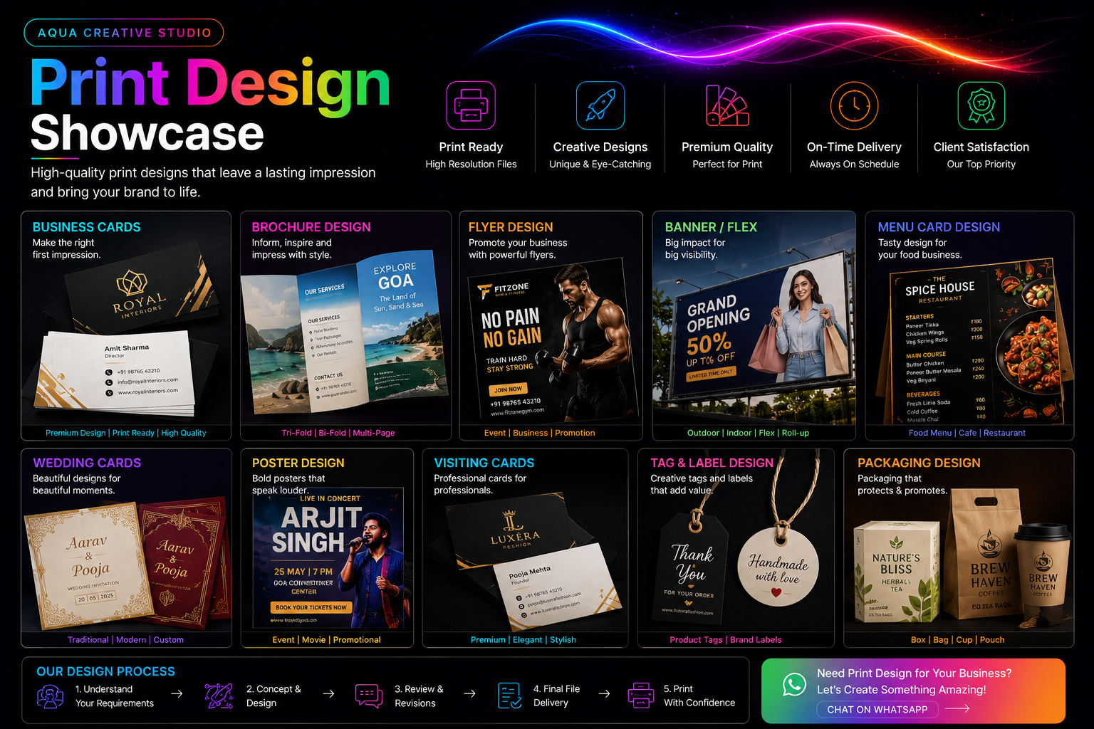 Print design portfolio for brochure flyer banner and visiting card