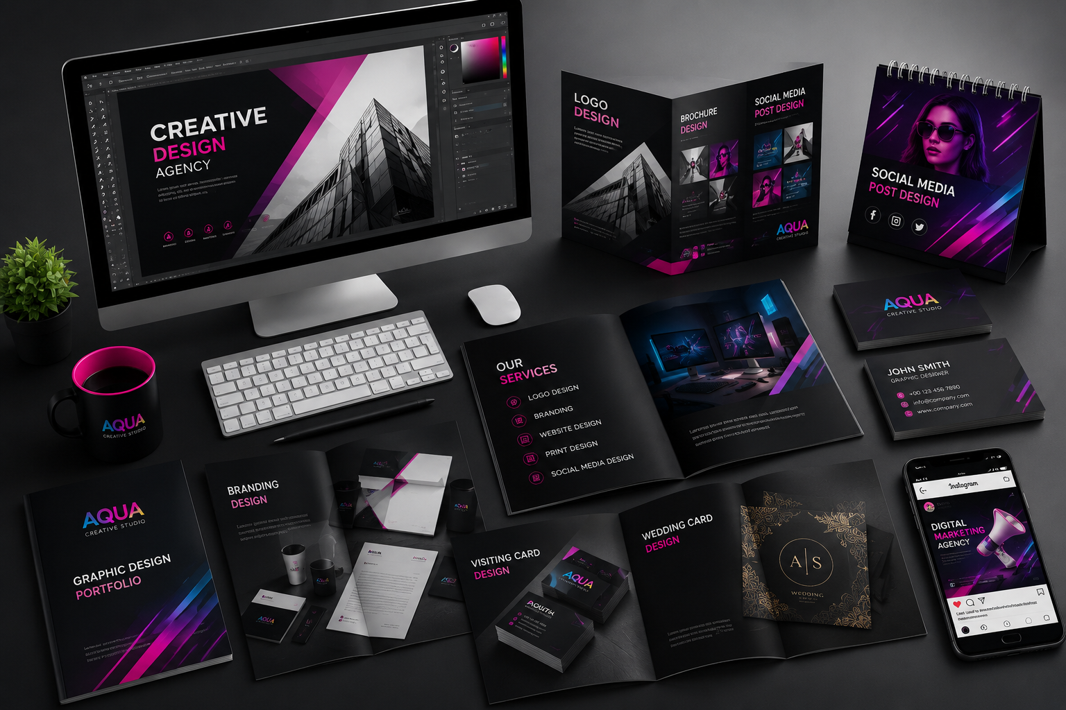 Creative agency workspace for website design and graphic design