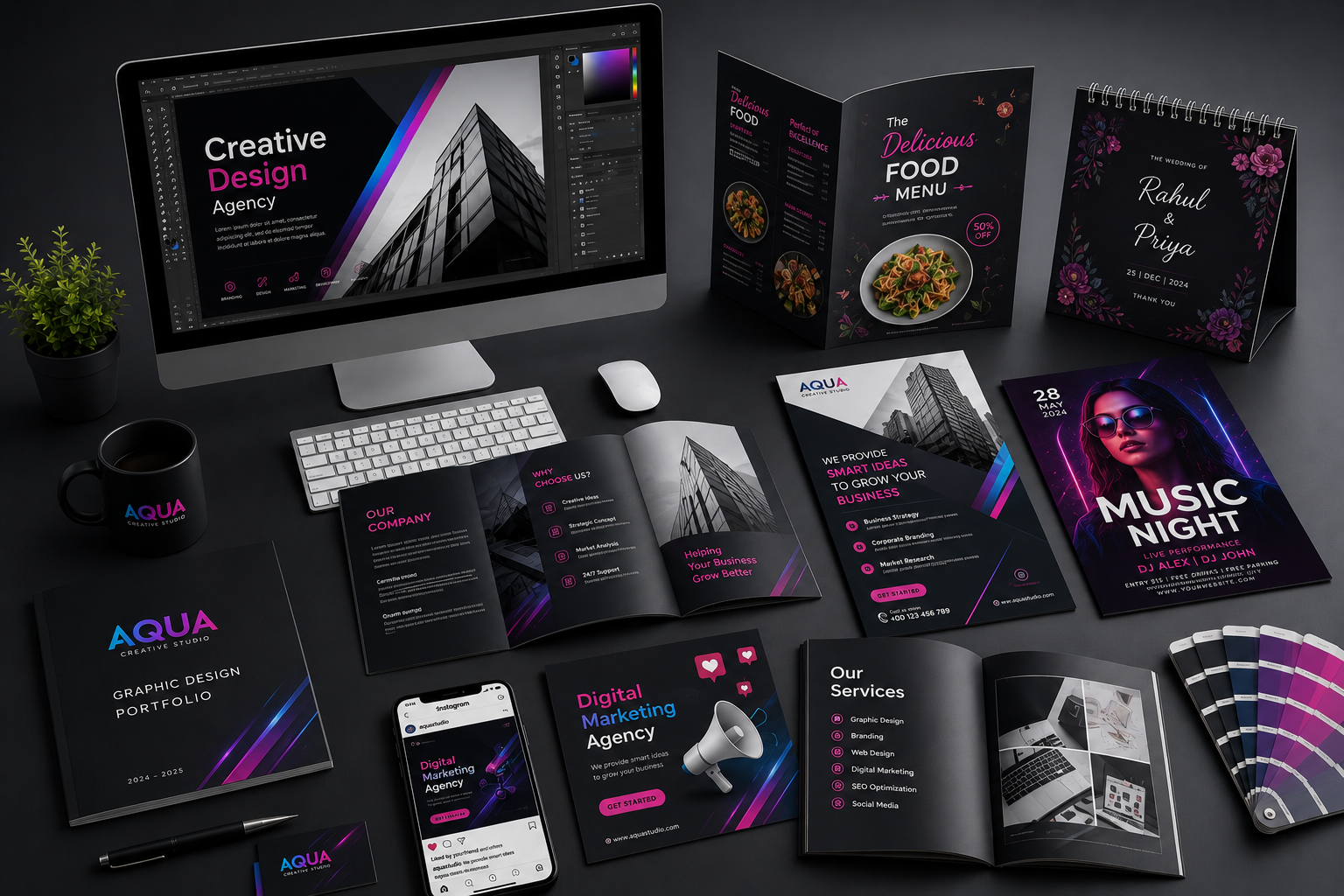 Graphic design services including logo, brochure, visiting card and ads creative
