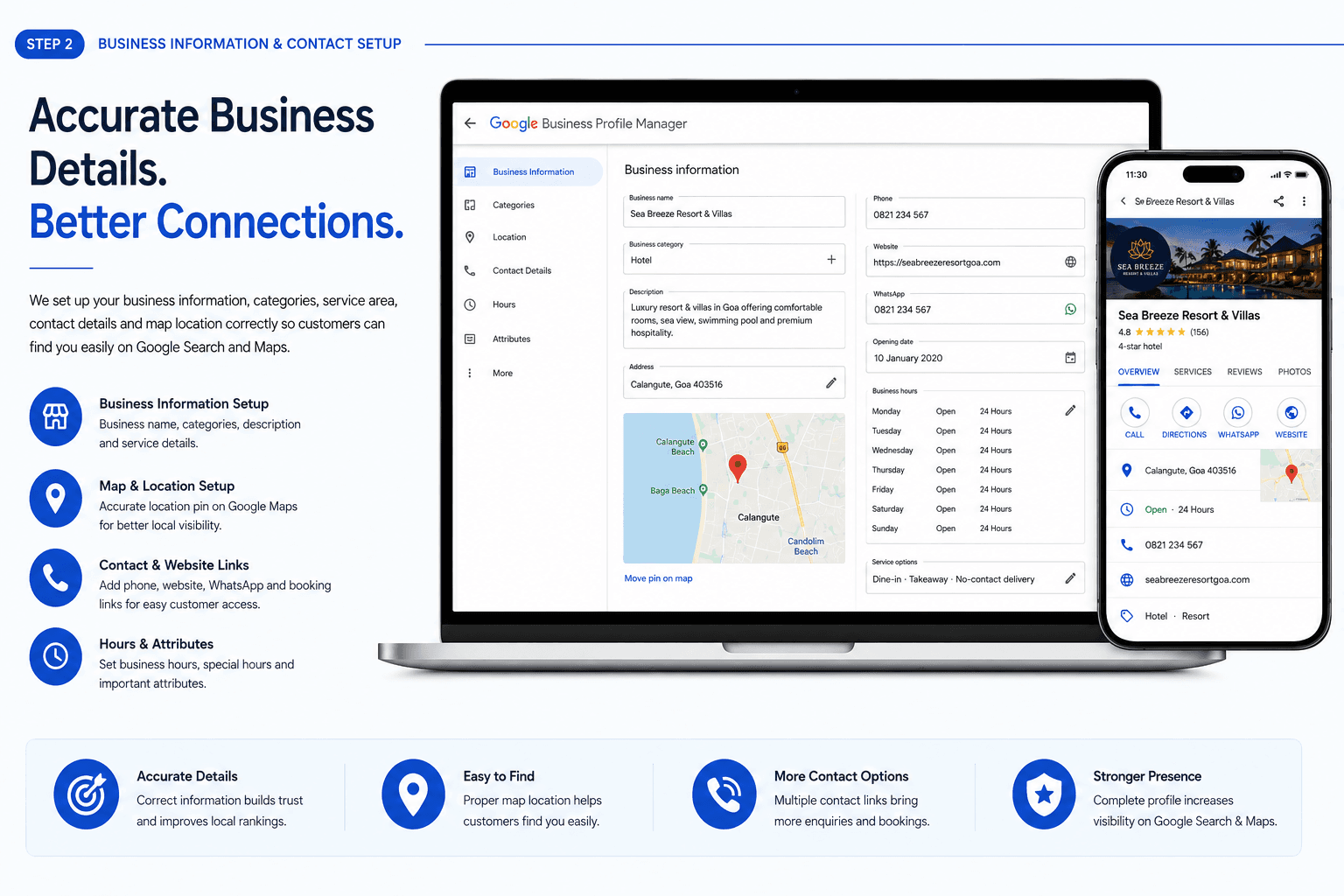 Google Business Profile business information, maps and contact setup
