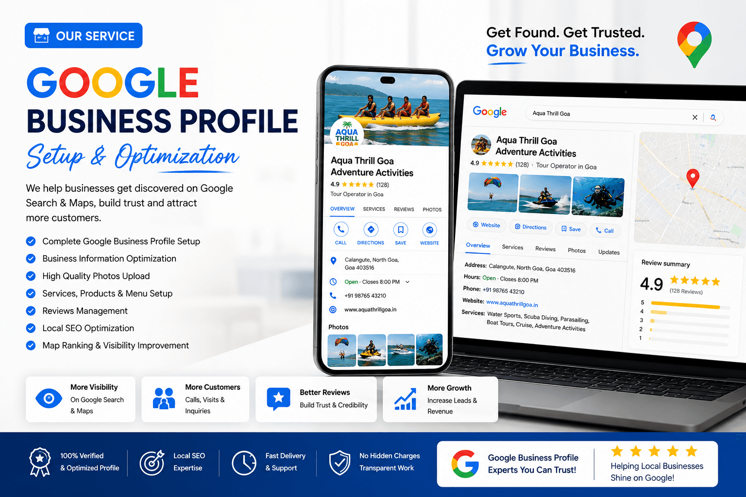 Google Business Profile setup portfolio image with business information, reviews and map