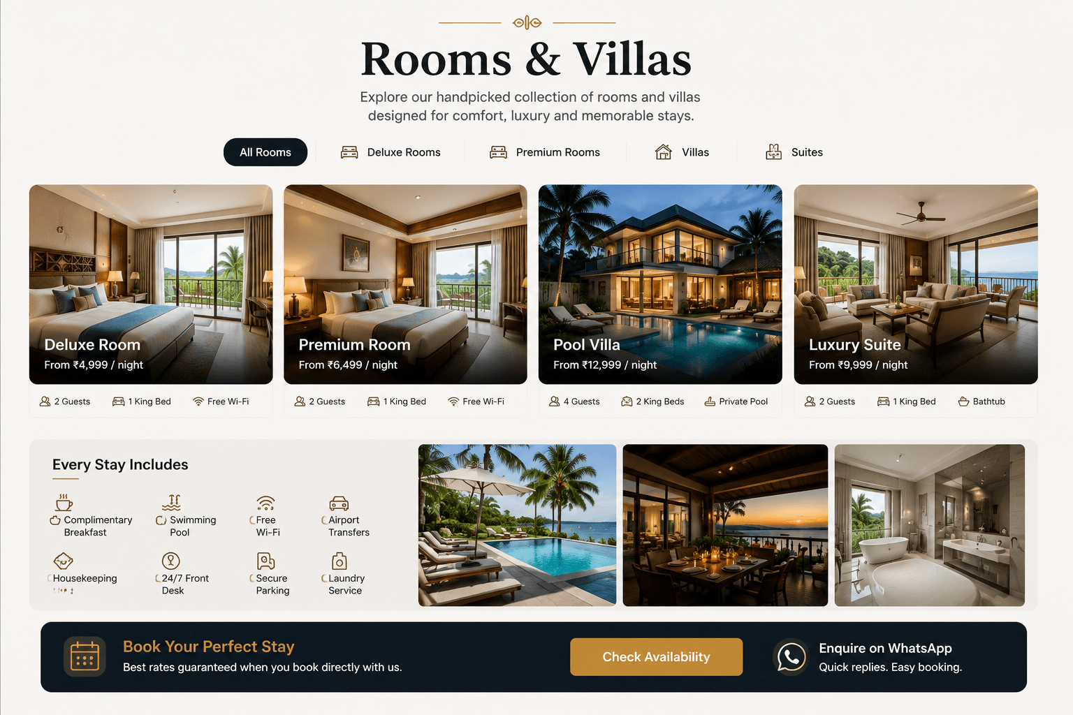 Hotel rooms and villa gallery website design