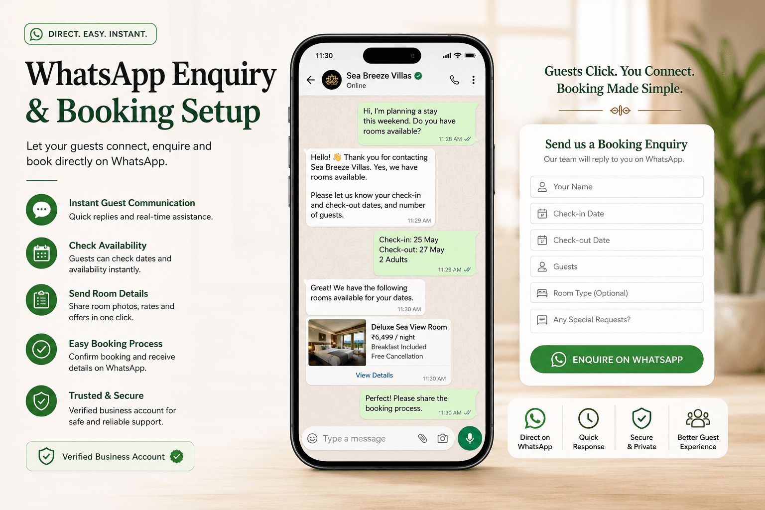 Hotel WhatsApp enquiry and booking setup
