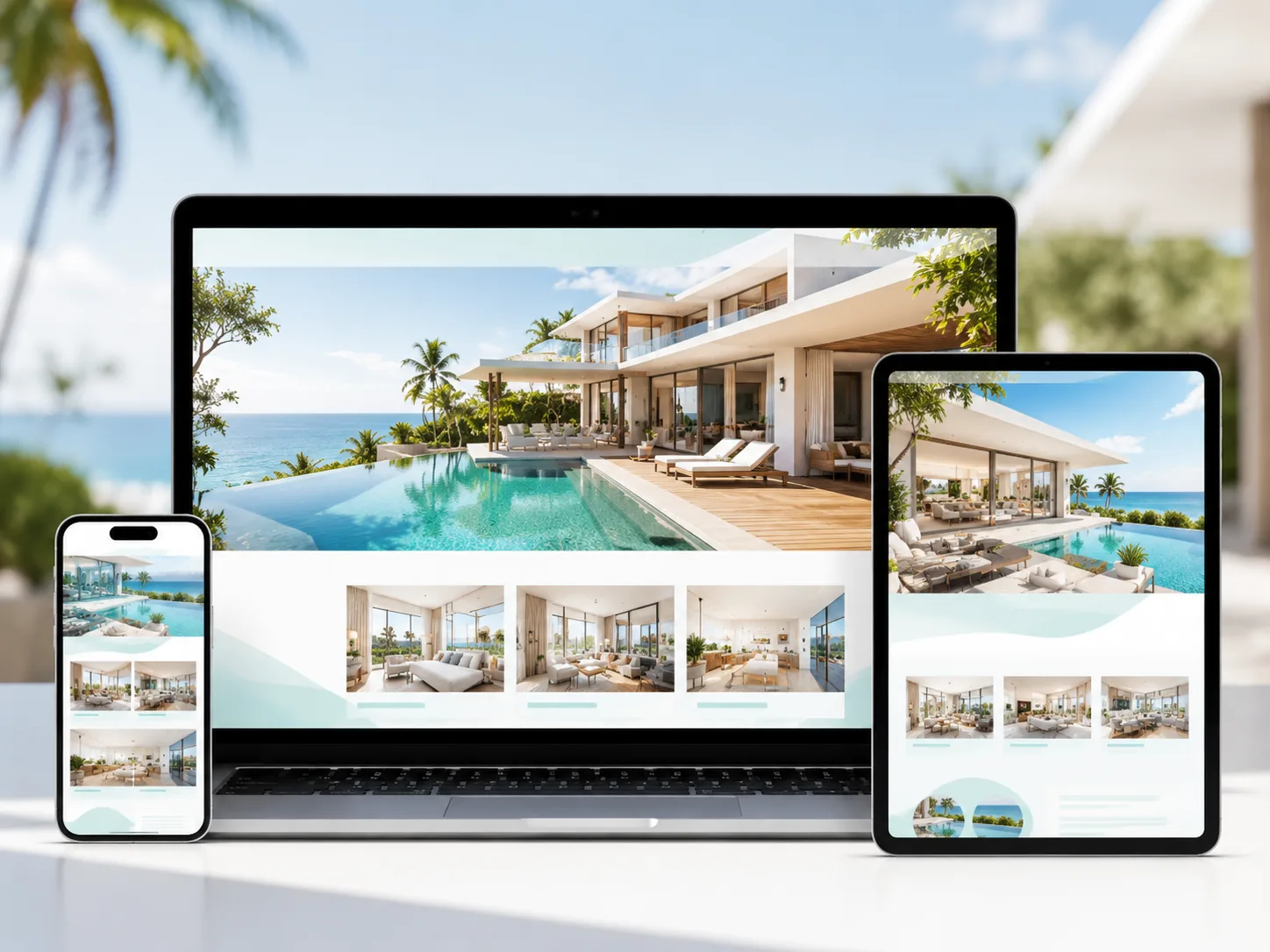 Modern hotel and resort website design shown on devices