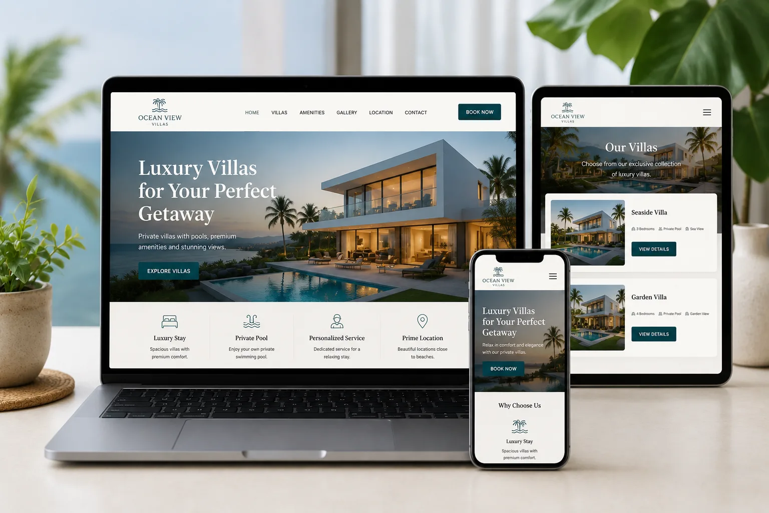 Modern luxury villa website design shown on devices