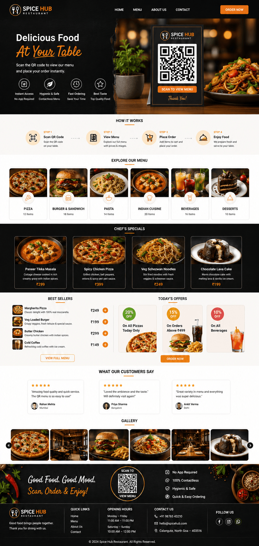 QR food menu full page demo preview