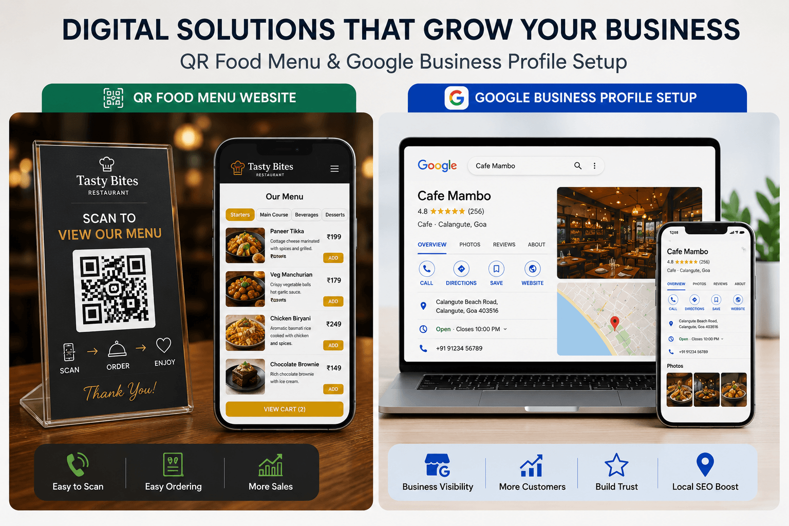QR food menu and Google Business Profile setup package examples