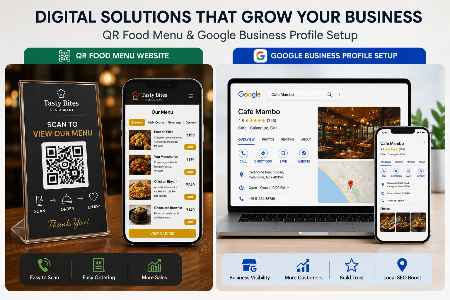QR food menu and Google Business Profile setup package examples