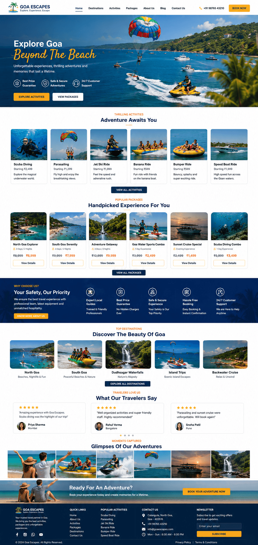 Travel and activity website portfolio preview